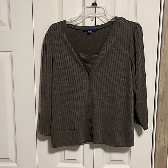 Apt. 9 Sweater Set Ribbed Button Down Cardigan and Tank Cami Size L - Picture 4 of 6